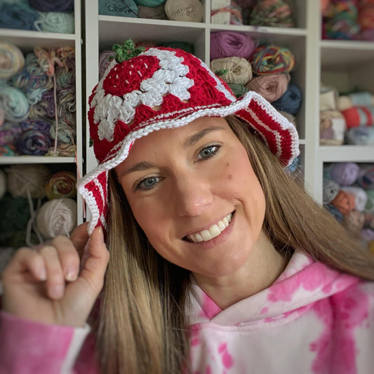 Strawberry Shortcake Bucket Crochet Hat Pattern
